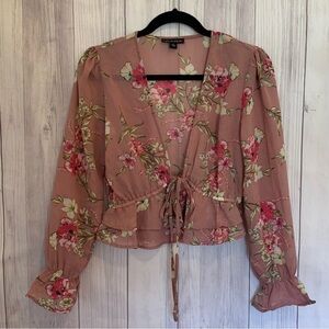 Thread Story Boho Pink Floral Romantic Front Tie Blouse Size Small S